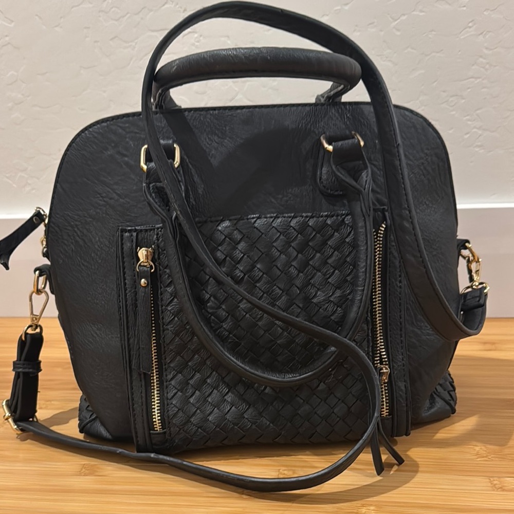 Elegant Black Woven Leather Handbag
